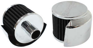 Air Filters: 1" PUSH IN BREATHER W/ SHIELD3" O.D,2-1/2" H,CHROME TOP