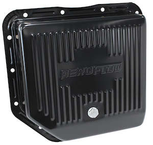 Sumps: TH350 DEEP TRANSMISSION PAN   BLACK W/ DRAIN PLUG