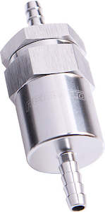 Fuel Filters: BILLET FUEL FILTER 1/2" BARB SILVER 30 MICRON FILTER