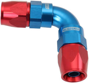 90 DEG -6AN TO -6AN TEFLON FULL FLOW HOSE ENDS BLUE PTFE