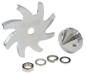 BILLET ALTERNATOR PULLEY & FANWITH NOSE COVER, POLISHED