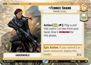 Starwars Unlimited Singles In Stock: Fennec Shand - Honoring the Deal (295) (Hyperspace) (295) [Shadows of the Galaxy]