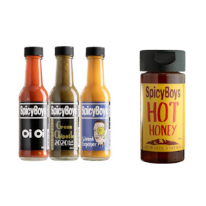 3 HOT SAUCES + HOT HONEY (SAVE $5)