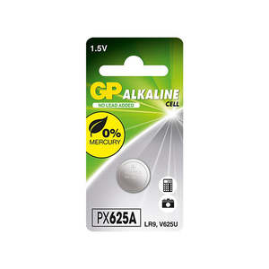 Batteries: GP Batteries PX 625 Button Cell (equiv. LR9 + V625U)