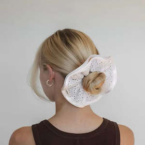 Two Tone Ruffle Bun Topper W/ Silk Inner Scrunch