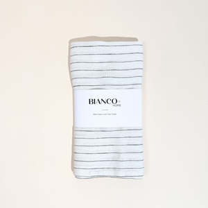 Linen Tea Towel White & Green Pinstripe
