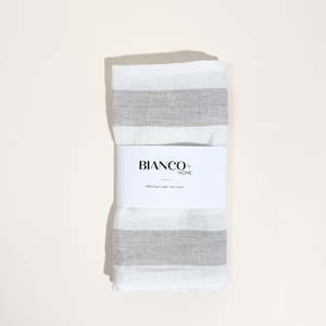 Tan: Linen Tea Towel White & Linen Stripe