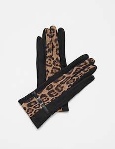 Gloves: Stella + Gemma Gloves Black Leopard Stripe