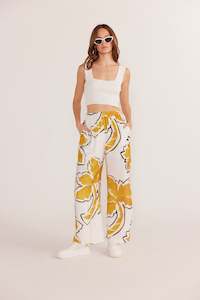 Minkpink: Mink Pink Zuri Wide Leg Pant - White Palm Print