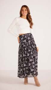 Minkpink: Mink Pink Luzette Midi Skirt - Black Floral