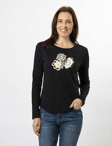 Stella Gemma Stock Take Clearance: Stella & Gemma Long Sleeve T-Shirt - Black Folk Floral