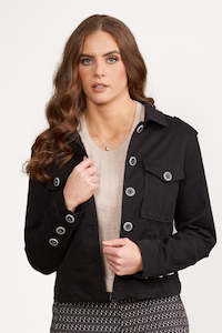 Vassalli Shaped Stretch Denim Jacket - Black
