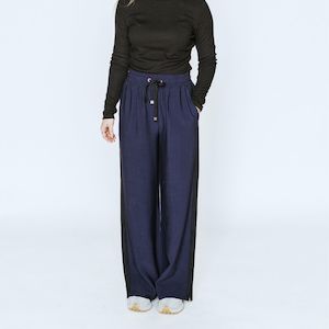 Moke Indiana Wide leg pants - Navy with Black Stripe
