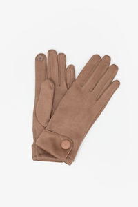 Gloves: Antler Gloves Button Suedette Tan
