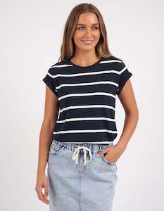 Foxwood Manly Stripe Tee - Navy With White Stripe