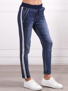 Monaco: Monaco Boston Jogger - Dark Blue Silver Stripe