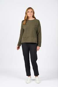 Vassalli Sale: Vassalli Long Sleeve Top with reverse detail - Olive