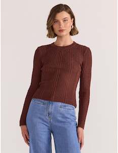 Staple The Label: Staple the Label Luna Ribbed Knit Top - Nutmeg