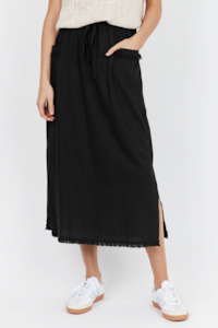 Carbon The Label: Carbon The Label Joshua Frayed Linen Midi Skirt - Black