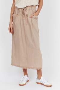 Carbon The Label Joshua Frayed Linen Midi Skirt - Oatmeal