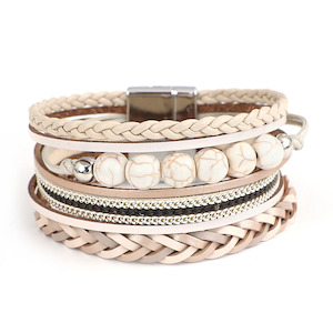 Fresh Accessories - Natural Bead Leather Bracelet