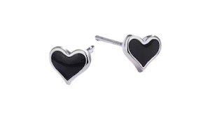 Freshx: Fresh Accessories - Black Heart Sterling Silver Stud Earrings