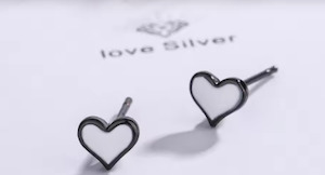 Freshx: Fresh Accessories - White Heart Sterling Silver Stud Earrings