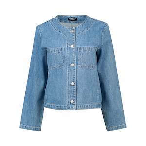 Denim Jackets: Vassalli Collarless Denim Jacket - Light Wash