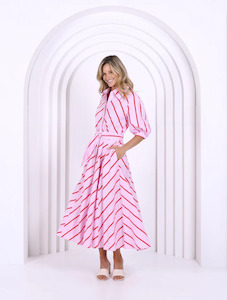 Leoni Bianca Dress - Pink/Red Stripe