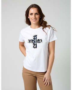 Stella Tees S S Tees: Stella + Gemma Ace Tee Leopard Cross - White