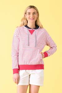 Charlie Jane: Charlie Jane Albert Hood - White/Raspberry Stripe