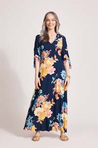 Eb & Ive Parisio Tie Maxi Dress - Indigo Bloom