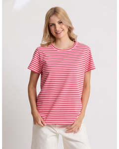 Stella Tees S S Tees: Stella + Gemma Classic Stripe Tee - Pink with Red Stripe