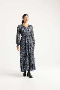 X Label Greta Long Sleeve Dress - Damask