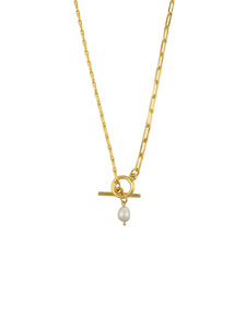 TT - Gold Mixed Chain Fob Pearl Necklace