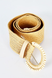 Archer House Raffia Belt Coffee Wide Round Buckle