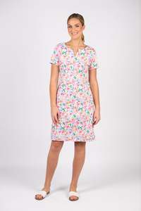Vassalli Printed Lightweight Fitted Dress with Short Sleeve - Porto