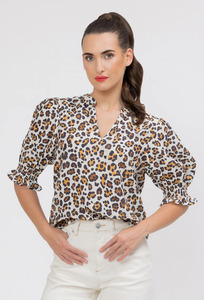 Seeking Lola Relaxed Butterfly Top - Latte Leopard