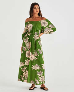 80 Rack: Sass Antonie Off Shoulder Dress - Moonflower Green (can be worn on shoulder too)