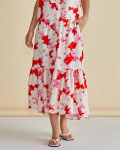 Betty Basics Maggie Skirt - Red Floral Print