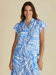 Betty Basics Sale: Betty Basics Lyra Blouse - Blue Abstract Print
