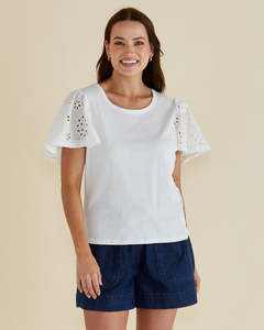 Betty Basics Sale: Betty Basics Lottie Embroidered Tee - White