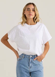 Clearance Clothing: Sass Mira Crochet Tee - White
