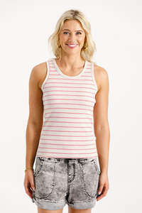 Homelee Bobby Singlet - Ivory Bloom Stripes
