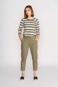 Vassalli 7/8 Length Slim Leg Elastic Waist Pant - Army