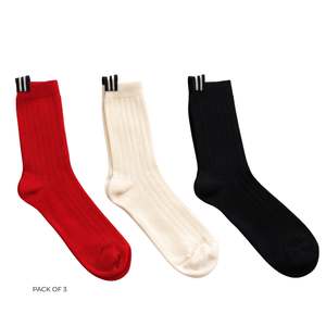 Socks: Moke Lily Wool Blend Socks - Black/Cream/Cherry Tomato