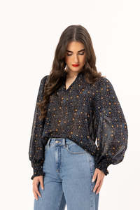 Leila Luca: Leila + Luca Long Sleeve Movement Blouse - Navy Dream