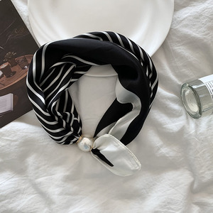 Fresh Accessories Neck Scarf - Pearl Black w White Stripe