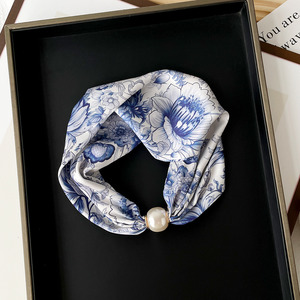 Fresh Accessories Neck Scarf - Pearl Bold Blue Flowers