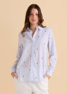 Betty Basics Sale: Betty Basics Reid Shirt - Blue Bow Stripe
